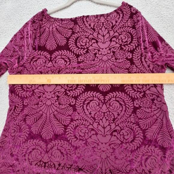 Roz & Ali Blouse Womens 2X Purple Velvet Burnout Damask Bell Sleeve Elegant Top - Picture 4 of 6